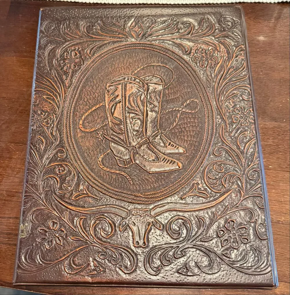 Vintage Western Cowboy Boots Embossed Faux Leather Legal Pad Portfolio Notepad